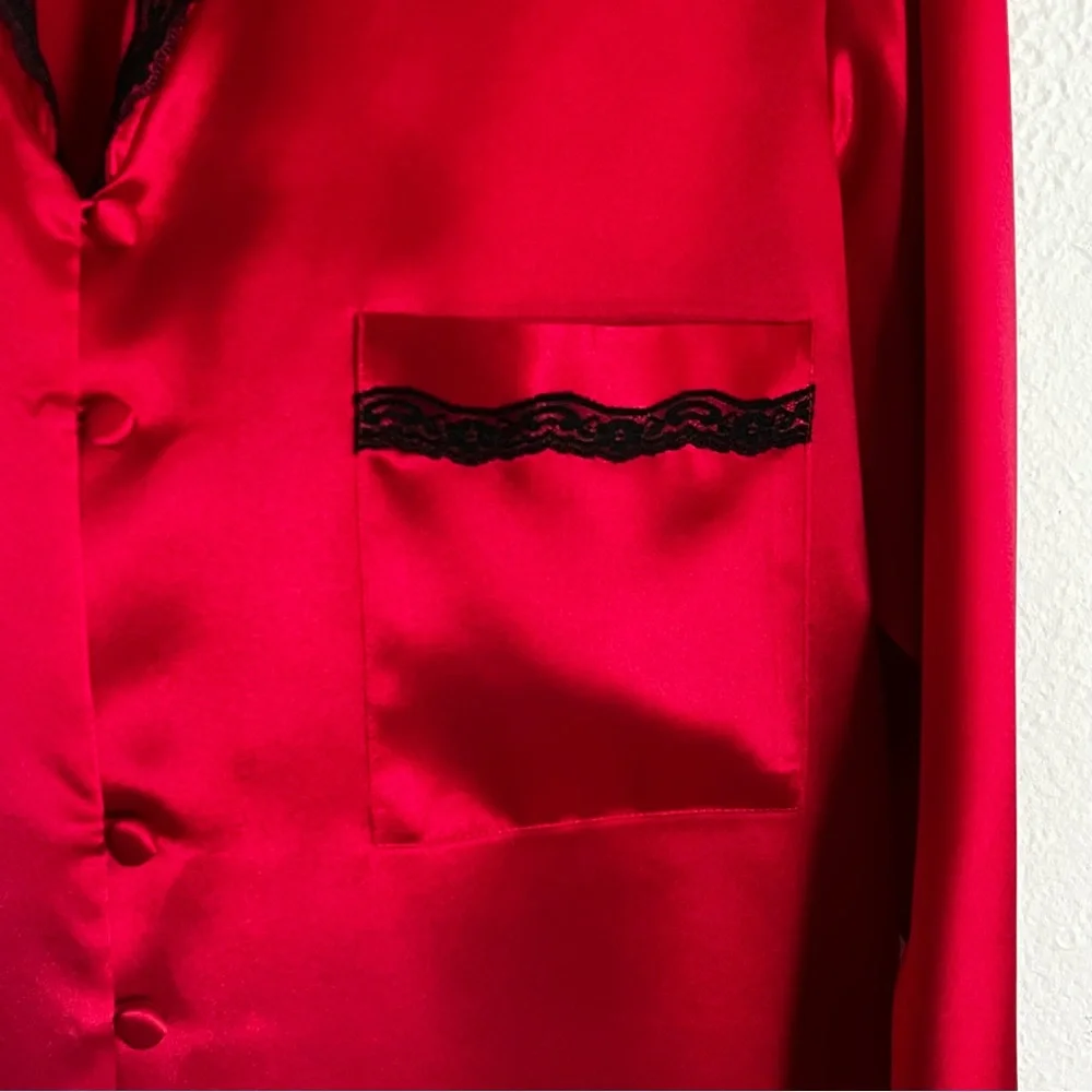 Private Luxuries 2 Piece Long-Sleeve Red Satin Pajama Set Perfect Condition NWOT - Picture 7 of 16
